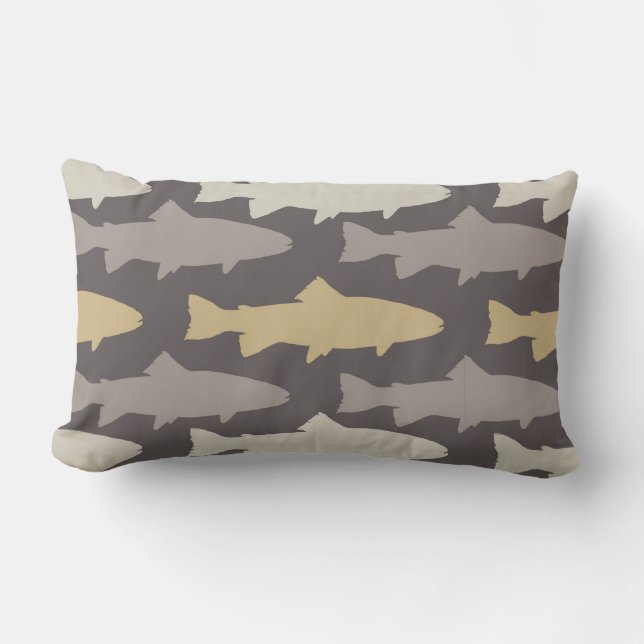 Yellow and Grey Fun Trout Fish Pattern Lumbar Cushion (Front)