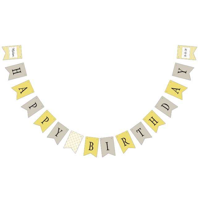 Yellow and Grey Geometric Birthday Bunting (All)