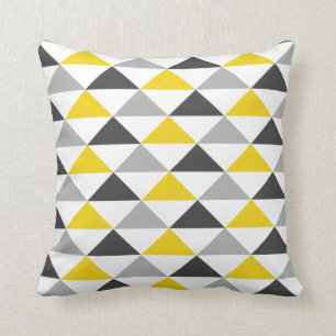 Yellow and Grey Geometric Pattern Throw Pillow