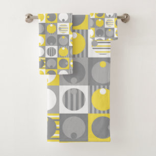Yellow and grey geometric shapes bath towel set