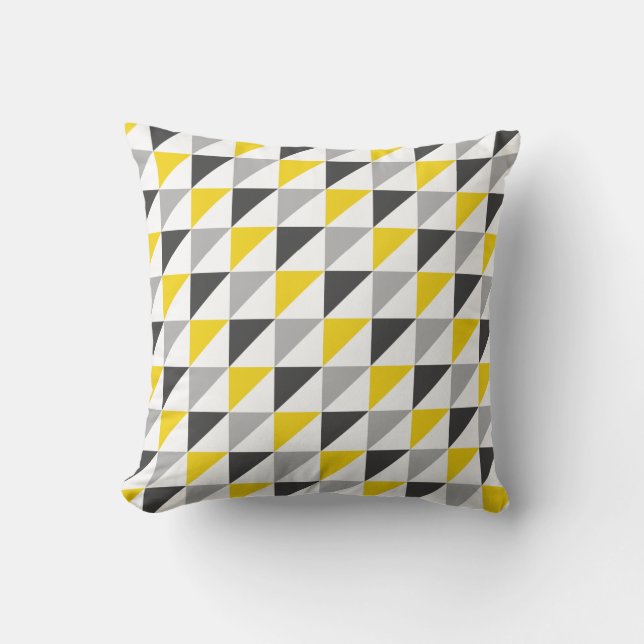Yellow and Grey Geometric Throw Pillow (Front)