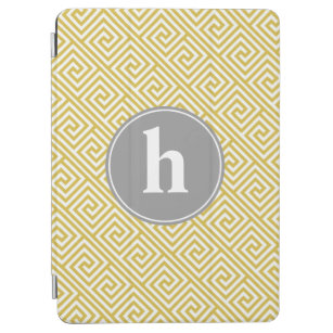 Yellow and Grey Greek Key Pattern Monogram iPad Air Cover