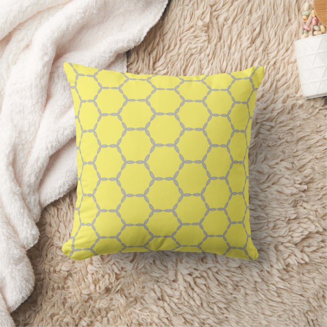 Yellow and Grey Honeycomb Geometric Pattern Cushion (Blanket)