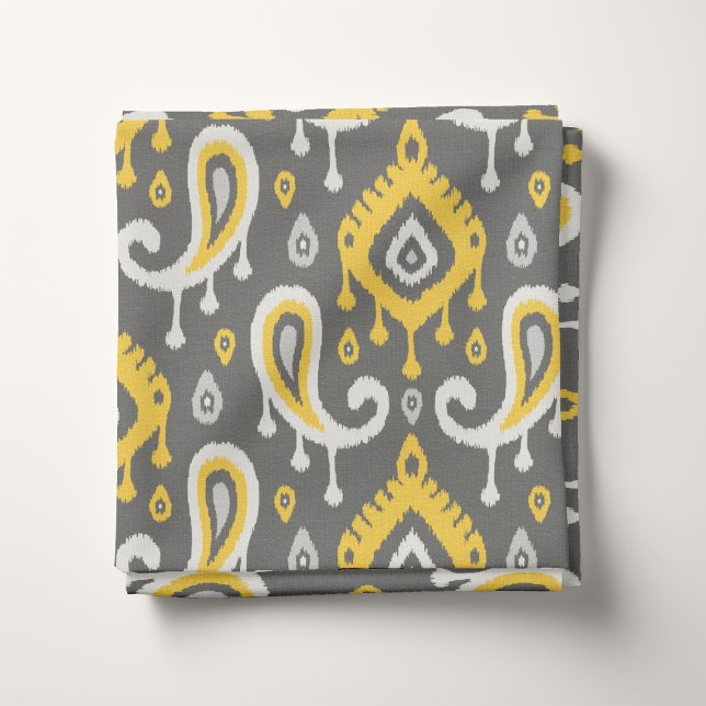 Yellow and Grey Ikat Paisley Fabric (Creator Uploaded)