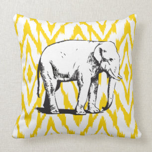 Yellow and grey Ikat White Elephant Pillow