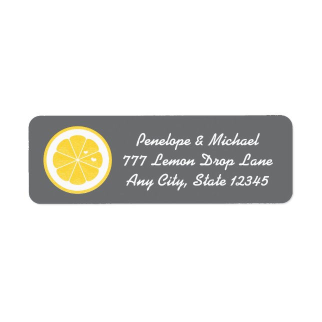 Yellow and Grey Lemon Heart Return Address Label (Front)