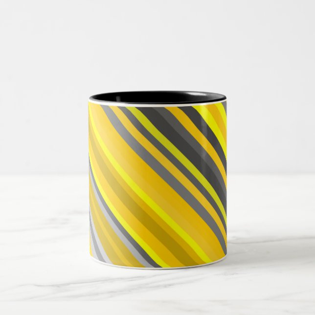 Yellow and Grey Lines/Stripes Pattern Two-Tone Coffee Mug (Center)