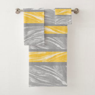 Yellow And Grey Marble Abstract Modern Chic Bath Towel Set