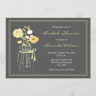 Yellow and Grey Mason Jar Bridal Shower Invitation