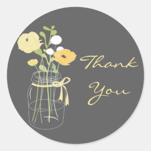 Yellow and Grey Mason Jar Wedding Favour Stickers