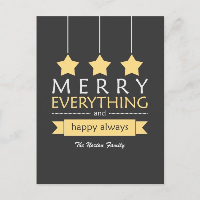 Yellow and Grey Merry Everything Holiday Postcard (Front)