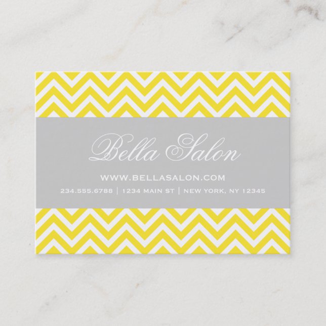 Yellow and Grey Modern Chevron Stripes Business Card (Front)
