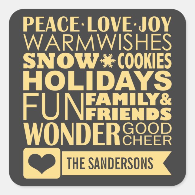 Yellow and Grey Modern Holiday Square Sticker (Front)