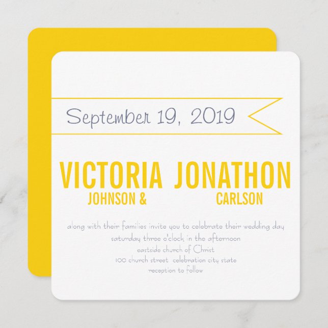 Yellow and Grey Modern Typography Wedding Invitation (Front/Back)