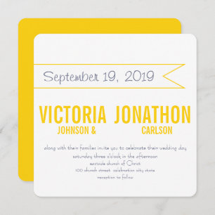 Yellow and Grey Modern Typography Wedding Invitation