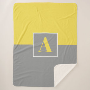 Yellow and Grey Monogram Sherpa Blanket