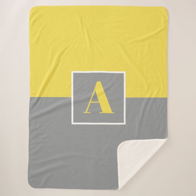 Yellow and Grey Monogram Sherpa Blanket (Front)