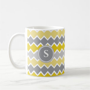 Yellow and Grey Pattern  Monogram Coffee Mug