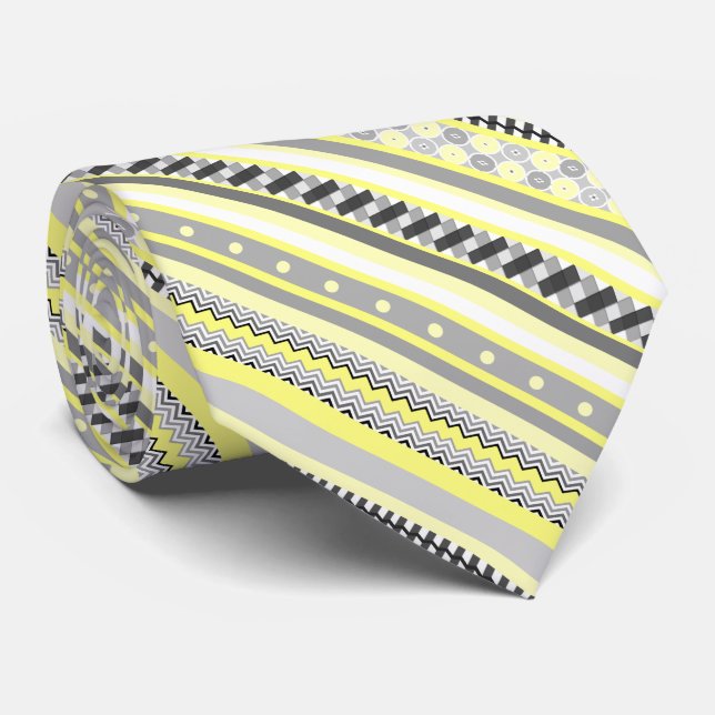 Yellow and Grey Patterned Stripes Stylish Tie (Rolled)