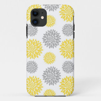 Yellow and Grey Peony Floral Pattern iPhone 11 Case