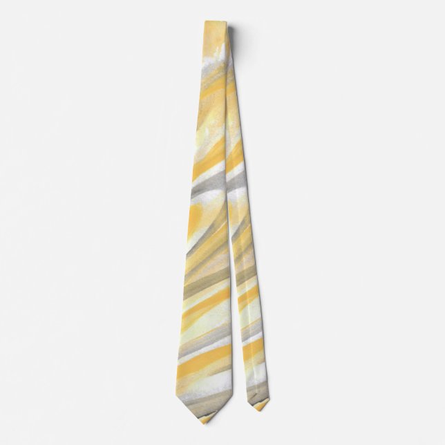 'Yellow and Grey Petals' Abstract Neck Tie (Front)