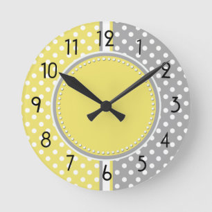 Yellow and Grey Polka Dots Clock