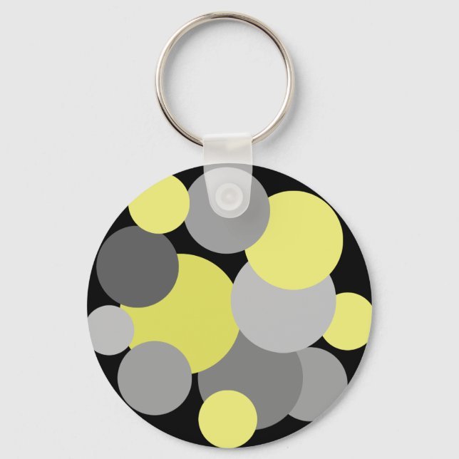 Yellow and Grey Polka Dots  Key Ring (Front)
