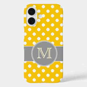 Yellow and Grey Polka Dots Monogrammed  iPhone 16 Case