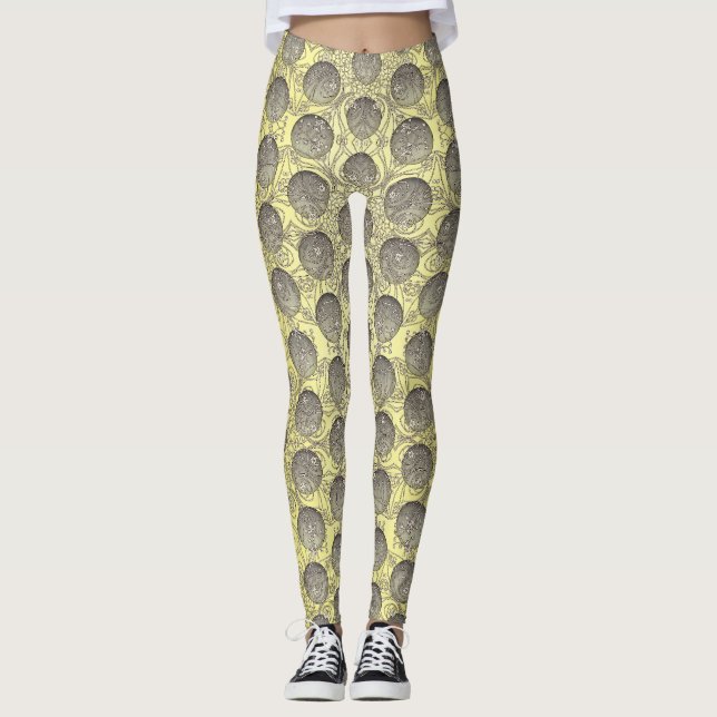 Yellow and Grey Polka Dots Pattern Leggings (Front)