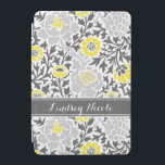 Yellow and Grey Retro Floral Damask Monogram iPad Mini Cover<br><div class="desc">Elegant girly retro floral damask pattern with custom personalised name monogram in a ribbon frame. Click Customise It to change monogram font and colours to create your own unique one of a kind design!</div>