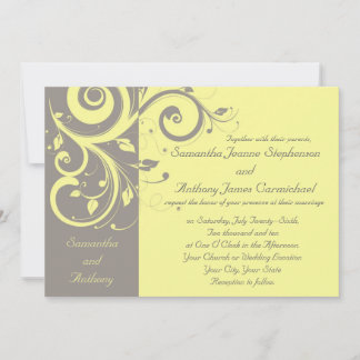 Yellow and Grey Reverse Swirl Wedding Invitations
