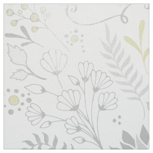 Yellow and Grey Rustic Floral Pattern Fabric