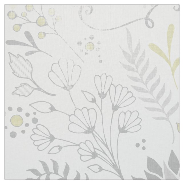 Yellow and Grey Rustic Floral Pattern Fabric (Swatch)