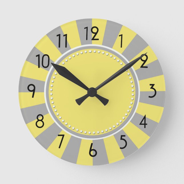 Yellow and Grey Starburst Stripes Clock (Front)