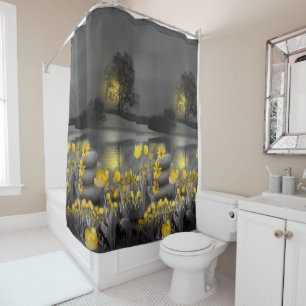 Yellow and Grey Sunset with Tulips Shower Curtain