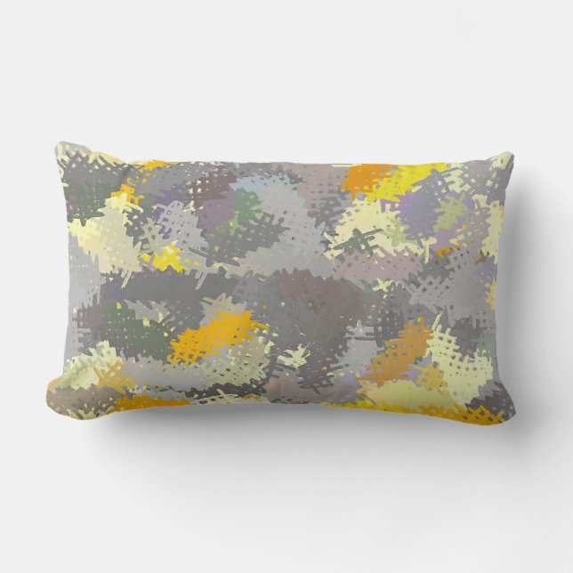 Yellow and Grey Tapestry Lumbar Cushion (Front)