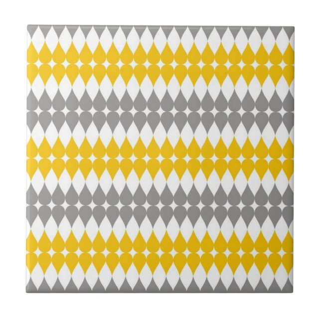 Yellow And Grey Tear Drop Pattern Ceramic Tile (Front)