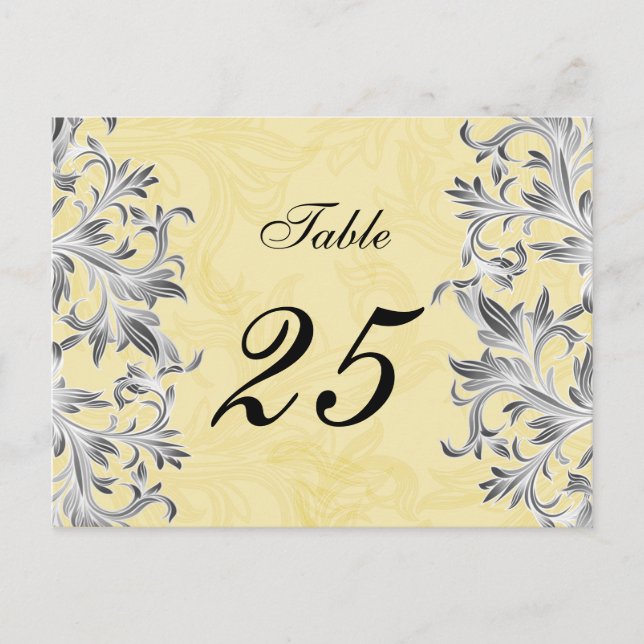 Yellow and Grey Vintage Flourish Wedding Postcard (Front)