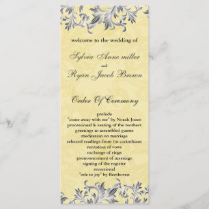 Yellow and Grey Vintage Flourish Wedding Program