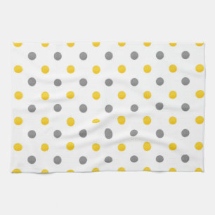 Yellow and Grey Watercolor Polka Dots Tea Towel