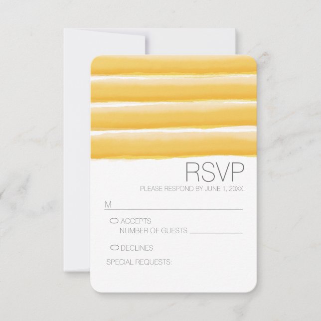 Yellow and Grey Watercolor Stripes Wedding RSVP (Front)