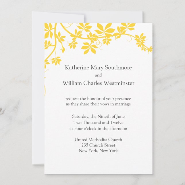 Yellow And Grey Wedding Invitations (Front)
