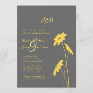 Yellow and Grey Wildflowers Wedding Invitation 5x7