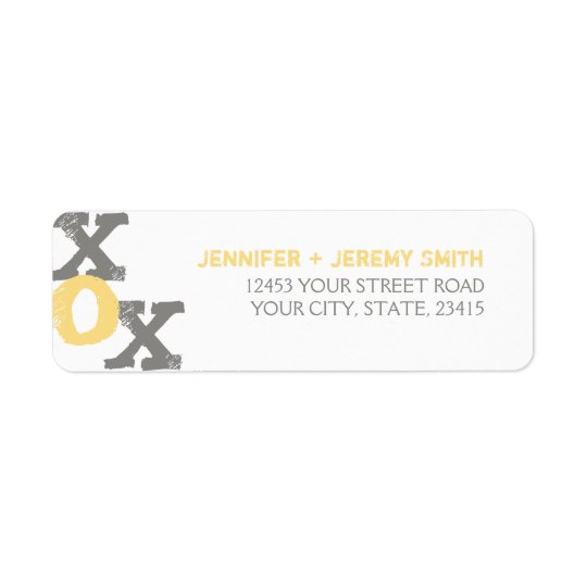 Yellow and Grey XOX Wedding Return Address Label