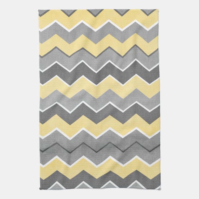 Yellow and Grey Zig Zag Pattern Tea Towel (Vertical)