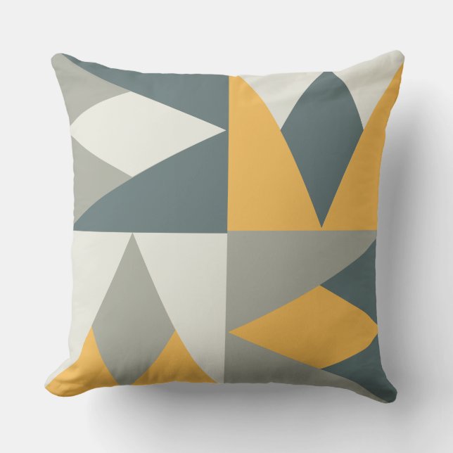 Yellow and Greys Mid-Century Modern Cushion (Front)