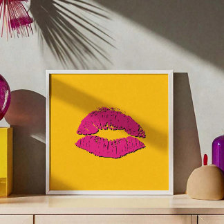 Yellow and Hot Pink Kissing Lips Poster