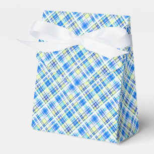 Yellow and light blue chequered print pattern favour box