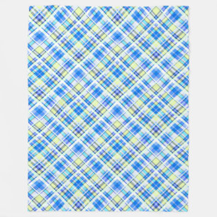Yellow and light blue chequered print pattern fleece blanket