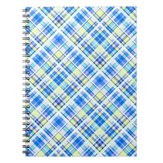 Yellow and light blue chequered print pattern notebook (Front)